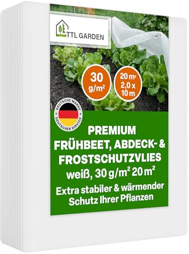 TTL GARDEN 30g/m² Frühbeetvlies 20m² 2m x 10m weiß - reißfest atmungsaktiv | Abdeckvlies stabil Frostschutz Vlies Wachstumsvlies Garten Vlies Hochbeetvlies für Beet - Schutz vor Frost & Schädlingen