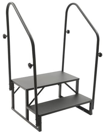 ATATKRT Marchepieds for Camping-Car avec Rampe, Plateforme Stable à 2 marches for caravanes, Design Compact antidérapant, escalier extérieur Facile à Installer, Acier Q235 Robuste