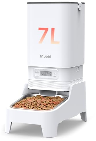 Automatic Cat Feeder, 7L Automatic Dog Feeder, Mubbi Dog Food Dispenser, 1-6 Meals Ideal for Multiple Pets, Dual Power Supply,Stable
