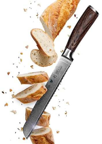 Wakoli EDIB Damast Brotmesser mit Gravur – Personalisiertes Brotmesser, 20 cm Wellenschliff-Klinge aus 67 Lagen Damaststahl (VG10-Kern), Pakkaholzgriff – Küchenmesser Geschenk, Geschenkverpackung