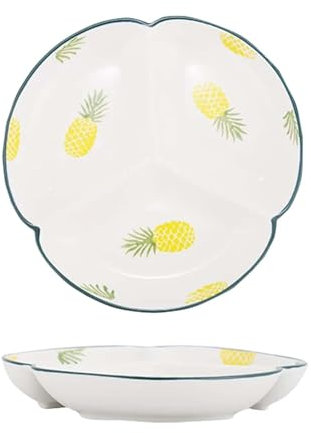 Plato dividido para una alimentación saludable, de 19,5 x 21,5 x 23 cm, ideal para controlar las porciones, ideal para adultos, dieta para bajar de peso, diabetes, platos redondos de cerámica(D,9in)