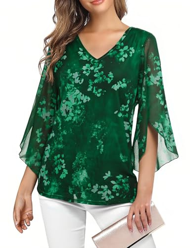 Enmain Camicia Donna Elegante Volant Scollo a V 3/4 Manica Blusa Donna Curvy Fiori Leggero Casual Estiva Primaverile Top