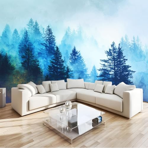 Generico Fotomurale Fotomurali 150 x 105 cm Nebbia Diffuso Foresta Effetto acquerello Carta da parati Decorazione da Muro Poster Marrone per Camere da Letto, dei Bambini Carta da Parati