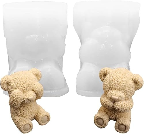 Molde de silicona con forma de oso, 2 moldes de silicona con forma de oso de hielo, molde para velas, molde de silicona para velas de té, moldes de fundición, para decoración de tartas, café, leche