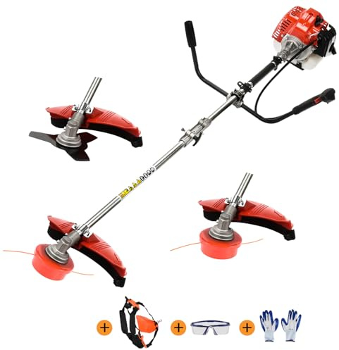 Débroussailleuse Thermique de 52CC, 2-Temps Debroussailleuse, Debroussailleuse Thermique, Puissant Puissant Plein Fonctionnel Garde Accessoires à Dos Coupe-Herbe (Rouge)