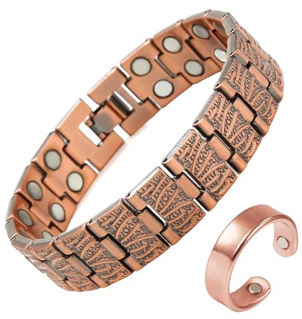LAKPYN Bracelet Magnétique en Cuivre,Bracelet Magnétique en Cuivre pour Homme Femme de Manchette d'Énergie Solide,Anneau inclus