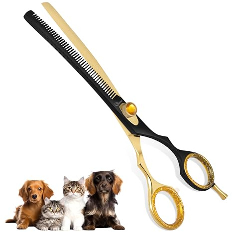 MFUNS 7.5” Curved Thinning Shears for Dogs and Cats – 34 Tooth Professional Pet Grooming Scissors – Smooth, Quiet Blending Shears for Face, Ears, Chest and Legs, Ergonomic Design for Home and Pro Use