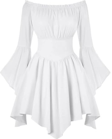 White Dress Women's Pirate – Women's Off Shoulder Mini DressUnderneath Long Sleeve/Short Sleeve Ruffle A Line Pirate Costume-Dress Summer Boho Dress