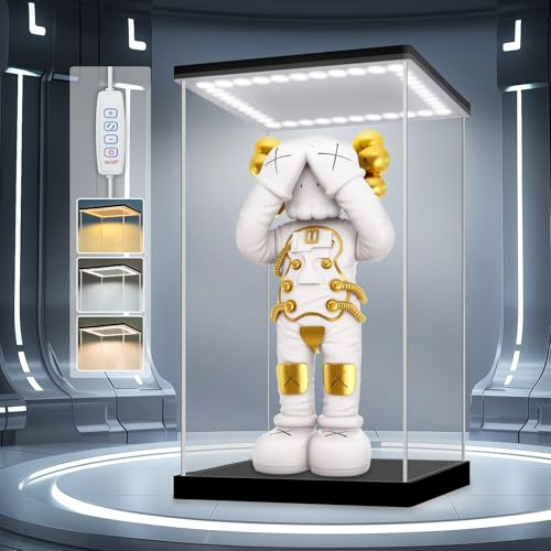 Acryl Vitrine mit LED Beleuchtung, Schaukasten für Figuren 20x20x35 cm | Vitrine für Staubdicht und UV-Schutz, Beleuchtet Acrylbox, Helligkeit einstellbar, Display Case mit 3 Leuchtungsmode
