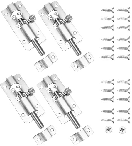 MINGBOLIN 4 Pcs Riegel Tür Schieberiegel Schieberiegel Klein Fensterriegel | Türriegel Edelstahl Riegelschloss Klein für Gartentor Flächenbündige Türen mit Schrauben