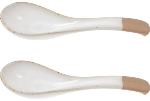TOKIDNY 2 Stück Keramik Suppenlöffel Rutschfest Retro Design Ergonomisch Geformt Haushalts Ramenlöffel für Küche und Esszimmer