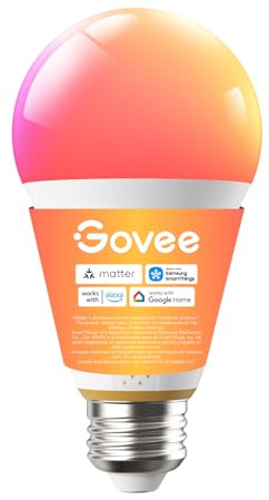 Govee Smart LED-lampa E27, 1600LM RGBWW, Dimbar via App, 64+ Scener, Kompatibel med Matter, Alexa, Google Assistant & SmartThings, Musiksynkronisering, CRI 90, 1 pack