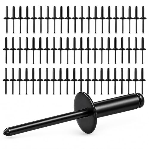 70 Stück Blindnieten, Spreiznieten, Popnieten Set mit Großflansch | Aluminium 4.8 x 25 mm Schwarz, Tri-Fold Halt, für Metall, Kunststoff, Karosserie, Möbelmontage und Handwerk
