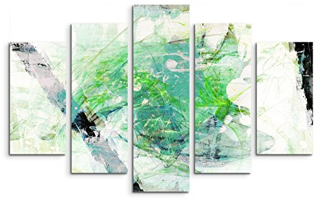 5 teiliges Wandbild auf Leinwand (Gesamt: H: 100cm B: 160cm) Keilrahmenbild Canvas Fotodruck Leinwandbild Leinwanddruck Kunstdruck Wandbild beige grün blau schwarz gemalt