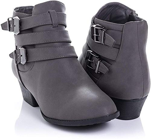 Bellmora Women's Payton-01 Side Zip High Block Heel Ankle Booties, Gray, 8 B(M) US