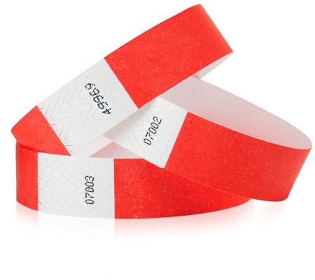 1,000 WristCo Neon Red Tyvek Wristbands for Events - Tamper-Proof Design & Fluorescent Color Prevent Reuse Premium-Grade Bracelets for Hospital & Medical ID, Party & VIP Identification