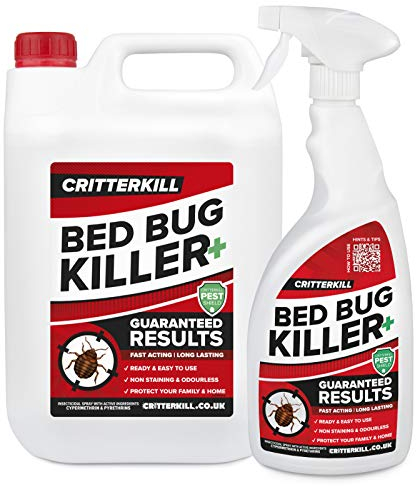 CritterKill Professional Bed Bug Killer Spray | Guaranteed Results | Used by Pest Controllers for Bedbug Infestations | 5 Litre Bulk Pack + 1 Litre Bottle with Trigger Spray