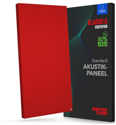 Addictive Sound Schallabsorber Standard 100x50x11 cm, Klasse A, Tiefrot | Studioqualität-Akustikpaneel mit Akustikwolle, EU-produziert, Montageset für Wand und Decke