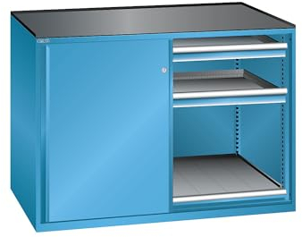 Lista | Schiebetürenschrank | Traglast Auszugboden 75 kg | 4 Schubladen | 2 Auszugböden | lichtblau