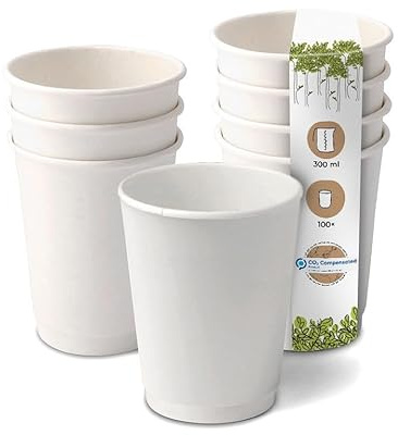 BIOZOYG 100 Stück Kaffeebecher isolierte Pappbecher 300ml / 12 oz Ø 90 mm weiß - doppelwandig plastikfrei nachhaltige Materialien - Einwegbecher Glühweinbecher
