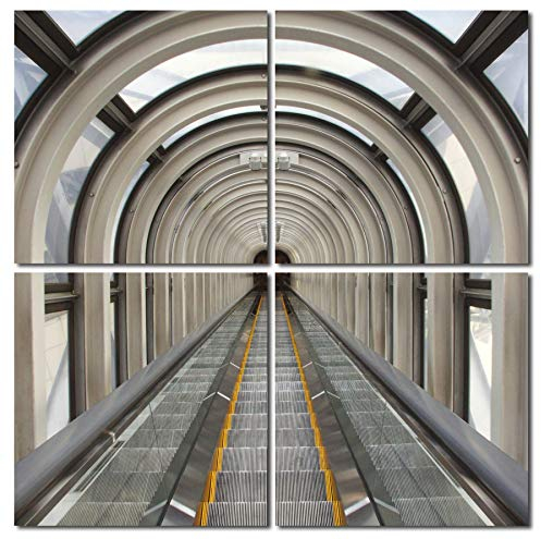 Haus und Deko Wandbild 4er-Set Tunnel Rolltreppe Moderne Architektur Fotodruck Mosaik 4 Bilder MDF Holzfaserplatten je 40x40 cm einfache Montage