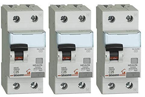 Bticino ASTGC8813AC25 Kit Composto da 3 Pezzi dell'Interruttore Magnetotermico Differenziale GC8813AC25, 25A
