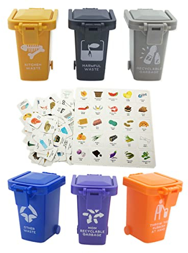 AITING Kids Garbage Classification Toy Vehicles Garbage Truck's 6 Trash Cans +100 Card