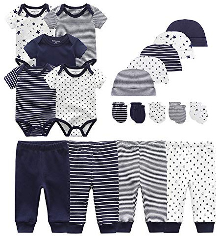 Kiddiezoom Baby-bodys, byxor för spädbarn, sparkdräkt, klädset, kläder för pojke, flicka, bomullsmössa, vantset mot rivmärken, 3-6 Månader