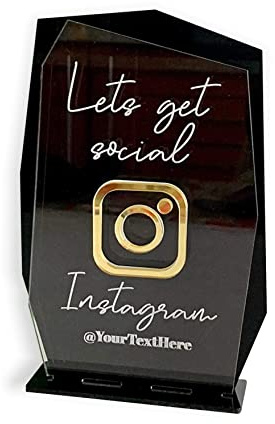 Personalisiert Instagram Schilder aus Acryl oder Holz, Acount Kontakt Social Media Icon, Custom Zeichen Wunsch Text und Logo, Wunschname, Dein Text, Namensschild, Hinweisschild, Hashtag, Büroschild