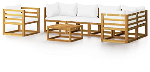 vidaXL Loungegrupp för trädgården med dyna gräddvit 7 delar akaciaträ