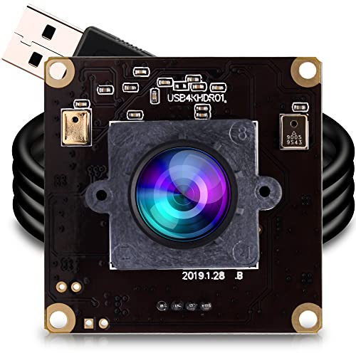 ELP 4K USB Camera 100 Degree No Distortion Lens with Dual Microphone for Computer 2160P Ultra HD Camera Module for PC Lightburn Camera USB Security Camera Plug and Play for Laptop Windows Linux Mac