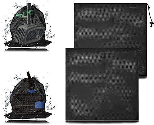 OPDUO Lot de 2 grands sacs de protection pour pompe, 45 x 45 cm, avec cordon de serrage pour pompe de bassin, sacs de support noirs pour la plupart des pompes, filtres biologiques de bassin
