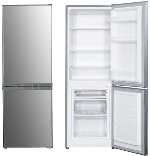 PKM Kühl-Gefrierkombination KG220EIX | 121L Kühlteil+52L Gefrierteil | 4****Gefrierfach | Leiser Betrieb 40dB | Sparsame LED-Innenbeleuchtung | Energieverbrauch 194kWh/Jahr |INOX Design
