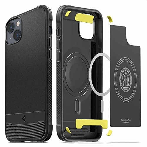 Spigen Rugged Armor MagFit Case for iPhone 14 - Matte Black | MagSafe Compatible, Carbon Fibre Accent, Patented Air Cushion, MIL-STD-810H Military-Grade Drop Protection