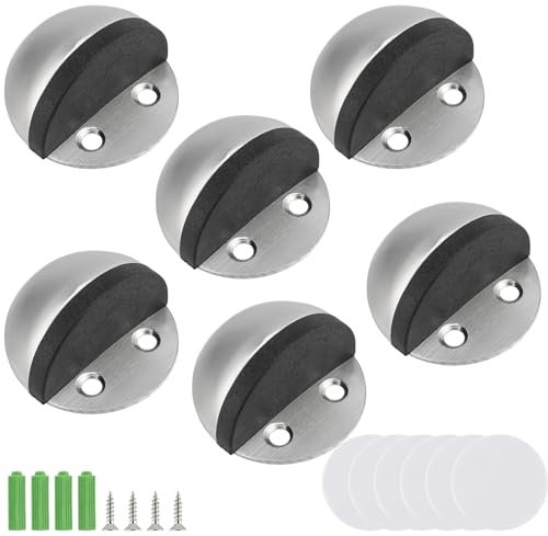 ZOENHOU 6 Pack Stainless Steel Floor Door Stopper, Half Moon Door Stop, Floor Mounted Door Stops Oval Metal Rubber Stoppers with Screws for Floor, Wall