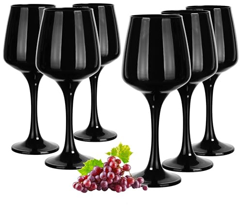 Glasmark KROSNO 1992 Juego De 6 Copas De Vino Tinto En Vidrio Resistentes Modernos Bar Restaurante 360 ml Negro Mate