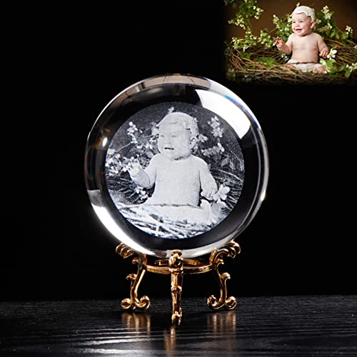 xingfa Benutzerdefinierte Glas-Fotokugel,2D lasergravierte Kristall-Fotokugel mit Sockel,Benutzerdefiniertes Kristallfoto,Kundenspezifische Geschenke für ihn und ihren Geburtstag (mit Goldbasis, 6 cm)