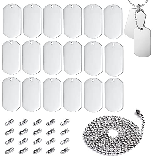 Sctmda Gravier Rohlinge 20 Stück Blank Stamping Tag Stanzen Rohlinge Anhanger Charms Erkennungsmarken Stanzrohlinge mit Kugelkette Aluminium Stempelrohlinge Rechteckig für DIY Basteln