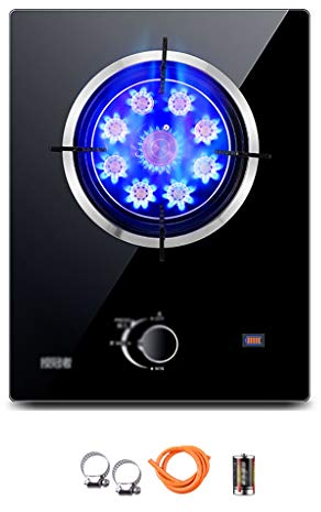 IBOWZ Placa de Gas Estufa De Gas Incorporada De Vidrio Negro|Quemadores Individuales De Mesa|Fuego Feroz De 5.2KW|Protección De Apagado De Termopar [Clase De Energía A] (Color : Silver-4, Size : N