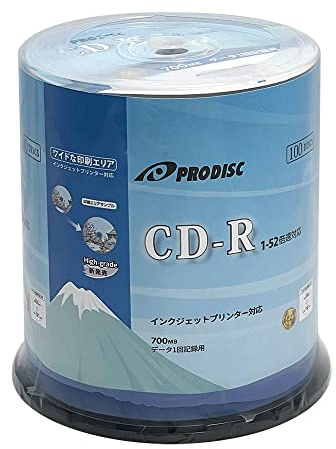 Prodisc CD-R 700MB 52X White Inkjet Hub Printable Recordable Media Disc - 100 Discs (Japanese Limited Edition) Blank CDs, CD-R Discs for Music and Data, Writable CDR, 100 Pack