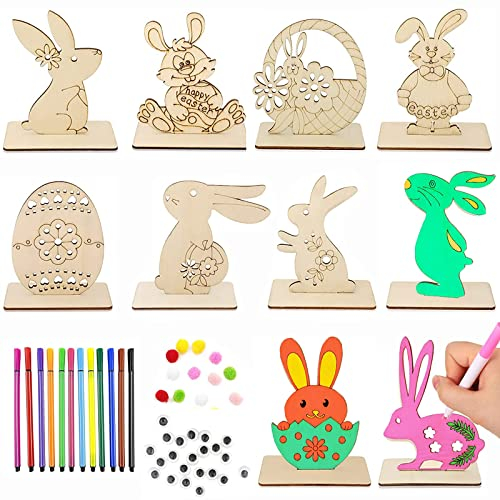 KWHSUN Conigli in legno da dipingere,Pasqua fai da te legno