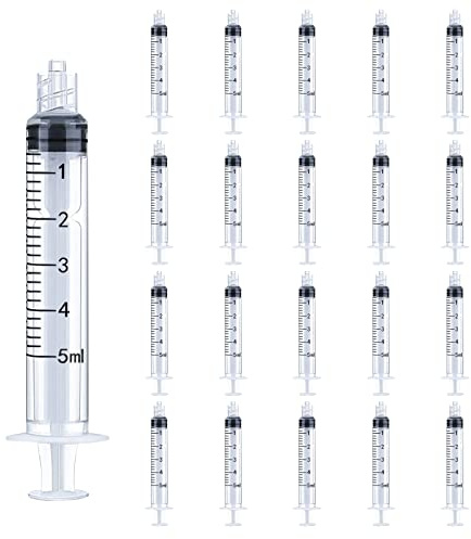 20 Stück Spritze 5ml, Plastikspritze Luer Lock Messspritze Einzeln Verpackt für Wissenschaftlich Labore, Measuring Liquids, Industrie, Garten, Haustier (5ml, 20)