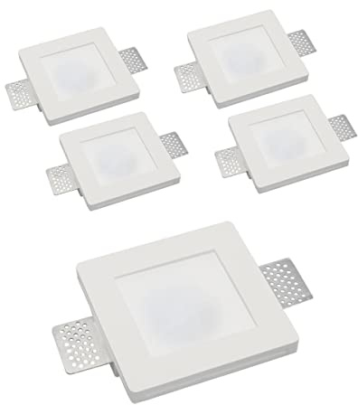 Eurekaled - 5 pezzi Portafaretto da Incasso in Gesso CERAMICO Quadrato slim con Vetro per cartongesso per GU10 12x12x3cm - A scomparsa totale C13