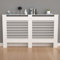 FATIVO Cache-radiateur haut en bois pour armoire : hauteur intérieure 100 cm, extra large, blanc à lattes horizontales, étagère de radiateur moderne en bois MDF épais, pour couloir, maison, bureau,