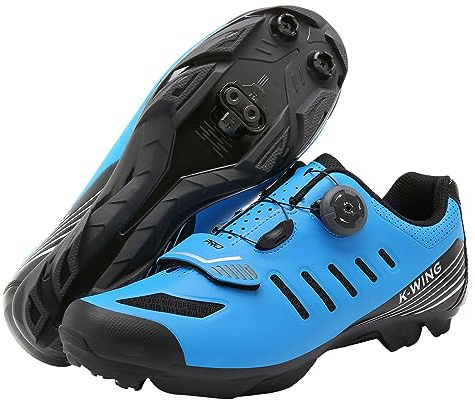 Kushike Men's Women's Mountain Bike Shoes with SPD Cleats, MTB Cycling Spin Shoes for Peloton, Outdoor Indoor Riding, Blue