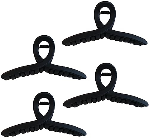 Nalodu 4.3 Inch Hair Claw Clips Large 4 Inch No Slip Big Black Matte Jaw Clip for Thin Fine and Medium Thick Hair Women, 4 Pack