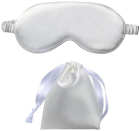 Schlafmaske Frauen Damen, Seide super weiche Augenmaske Augenschirm, Lichtblockierende Schlafmasken für Reisen, Nickerchen, Hause (Weiß)