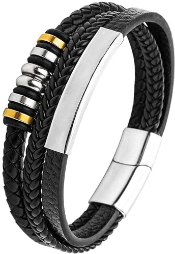Mochity Armband Herren, Lederarmband Herren Schwarz, Kreuze Kreuz Viking Herrenarmband, Armbänder Armband Edelstahl Für Männer, Männer Geschenke (C)