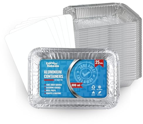 Espirito Rebelde 30 Barquettes en Aluminium 800 ml avec Couvercles | Moules Jetables a Emporter | Emballage Alimentaire pour Barbecues, Congélation