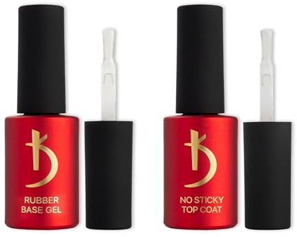 K Professional Nail Gel Polish - Rubber Base & No Wipe Top Coat - Nagellack Maniküre Kit - Glanz & Langlebig - Geeignet für Anfänger & Profis - Hochglanz - Gesunde Nägel - 2x7ml - Nagelverlängerung
